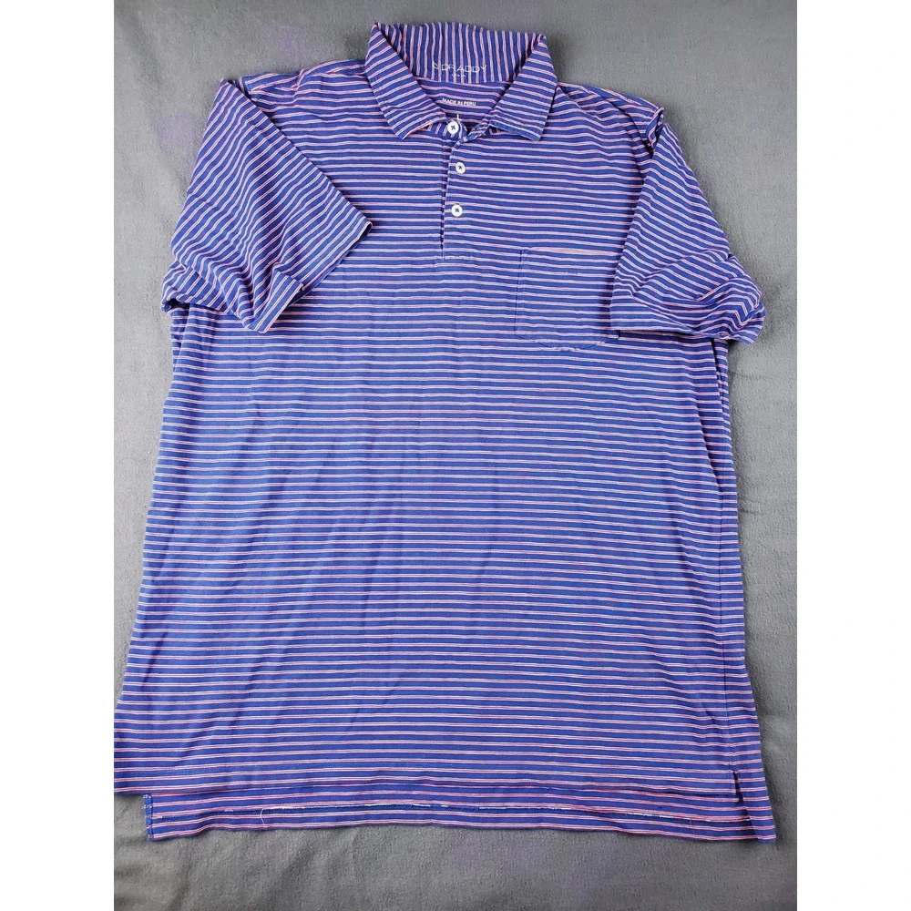 B.draddy Mens Short Sleeve Polo Large‎ Blue Red Stripe Logo On Sleeve